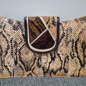 Vintage JCPenney Snakeskin Clutch in Tan and Brown